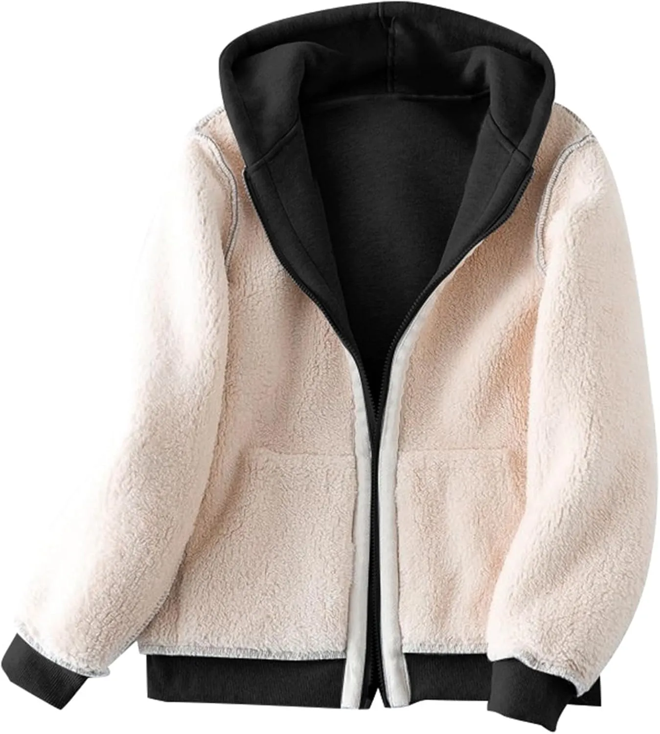 Men Fleece Lined Zipper Jackets Casual Winter Thermal Sherpa Outwear Coat Fashion Plain Thick Warm Hoodie Sweatshirt