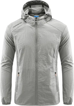 Men Lightweight Windbreaker Jacket Breathable Sun Protective Hoodies Casual Zip Up Hooded Coat for Hiking Golf Travel Fishing