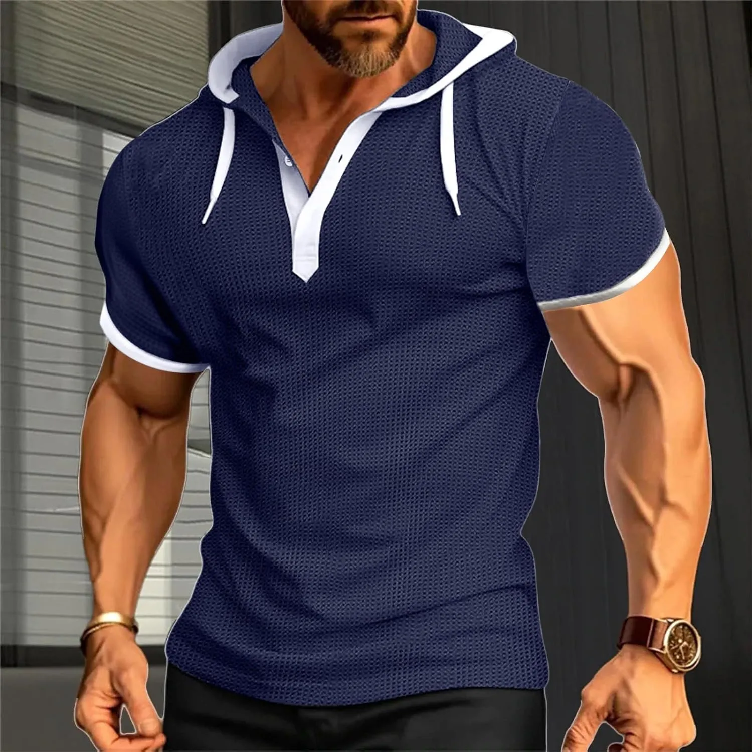 Men Waffle Hooded Tank Tops Bodybuilding Gym Sleeveless Workout Shirts Trendy Athletic Lounge Training Running Shirt
