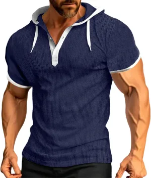 Men Waffle Hooded Tank Tops Bodybuilding Gym Sleeveless Workout Shirts Trendy Athletic Lounge Training Running Shirt