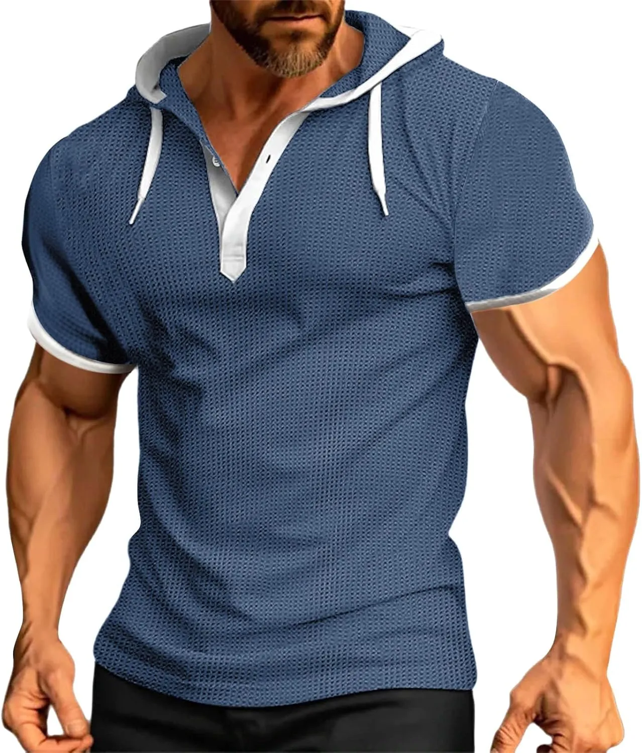 Men Waffle Hooded Tank Tops Bodybuilding Gym Sleeveless Workout Shirts Trendy Athletic Lounge Training Running Shirt