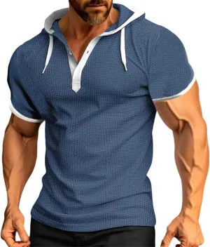 Men Waffle Hooded Tank Tops Bodybuilding Gym Sleeveless Workout Shirts Trendy Athletic Lounge Training Running Shirt