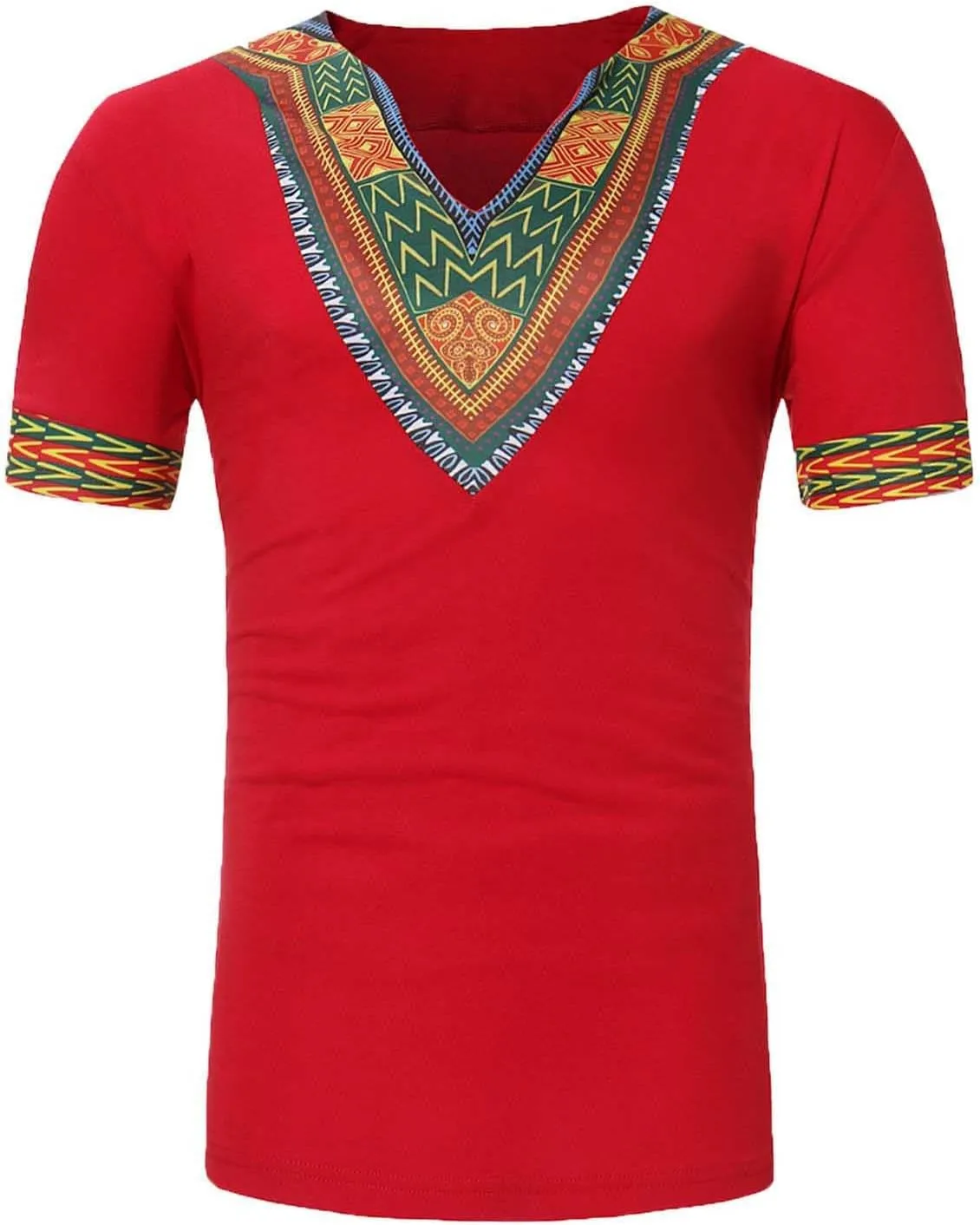 Mens African Dashiki T Shirt V Neck Short Sleeve Tribal Shirt Slim Fit Floral Embroidery Festival Tops