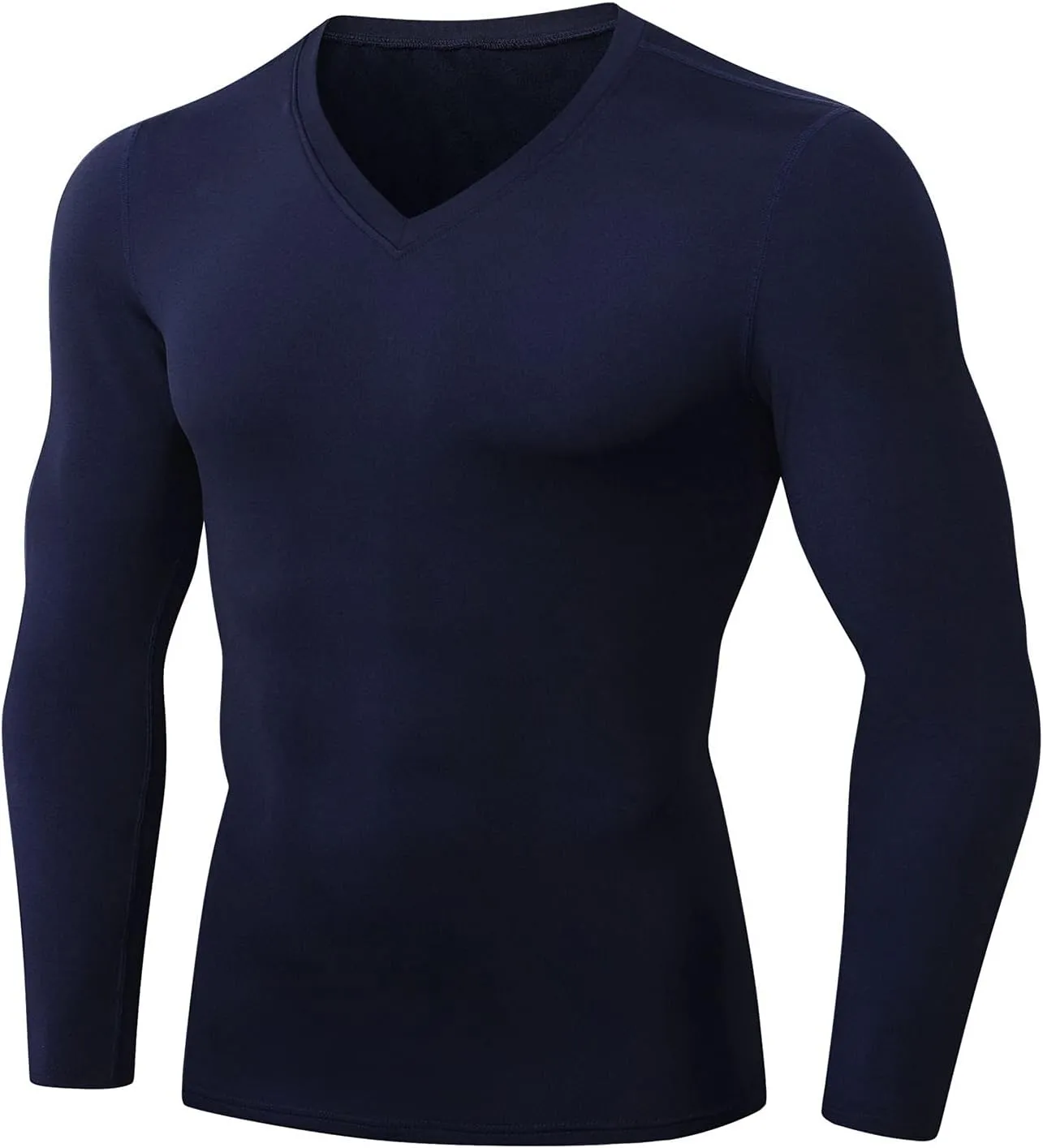 Men's Athletic Compression Shirt - V Neck Long Sleeve Workout Running Base Layer Tops Cool Dry T-Shirt Gym Undershirts