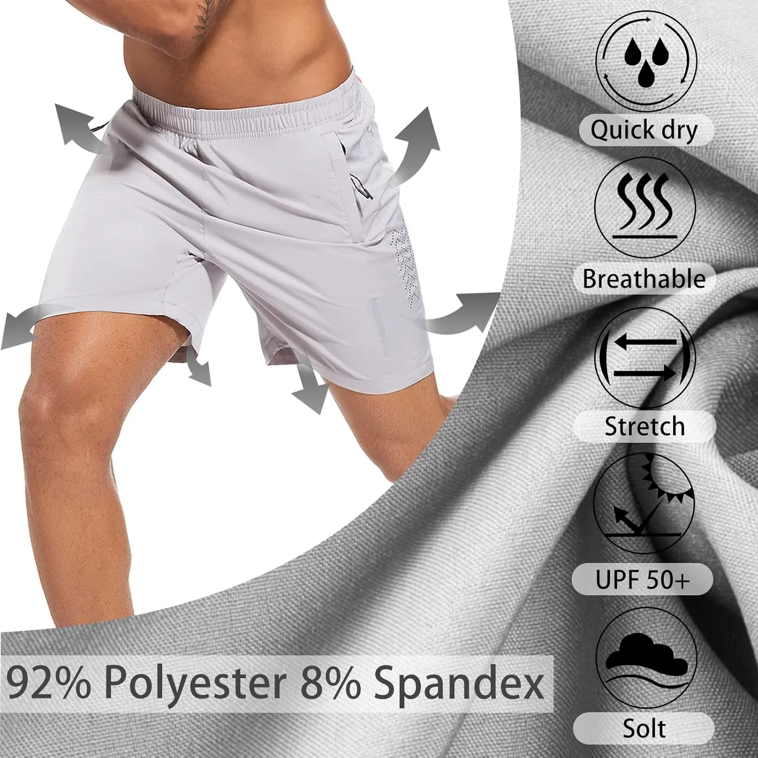 Mens Athletic Shorts 7 Inch Quick Dry Running Sports Shorts Lightweight Workout Gym Shorts Elastic Waist Shorts with Pockets