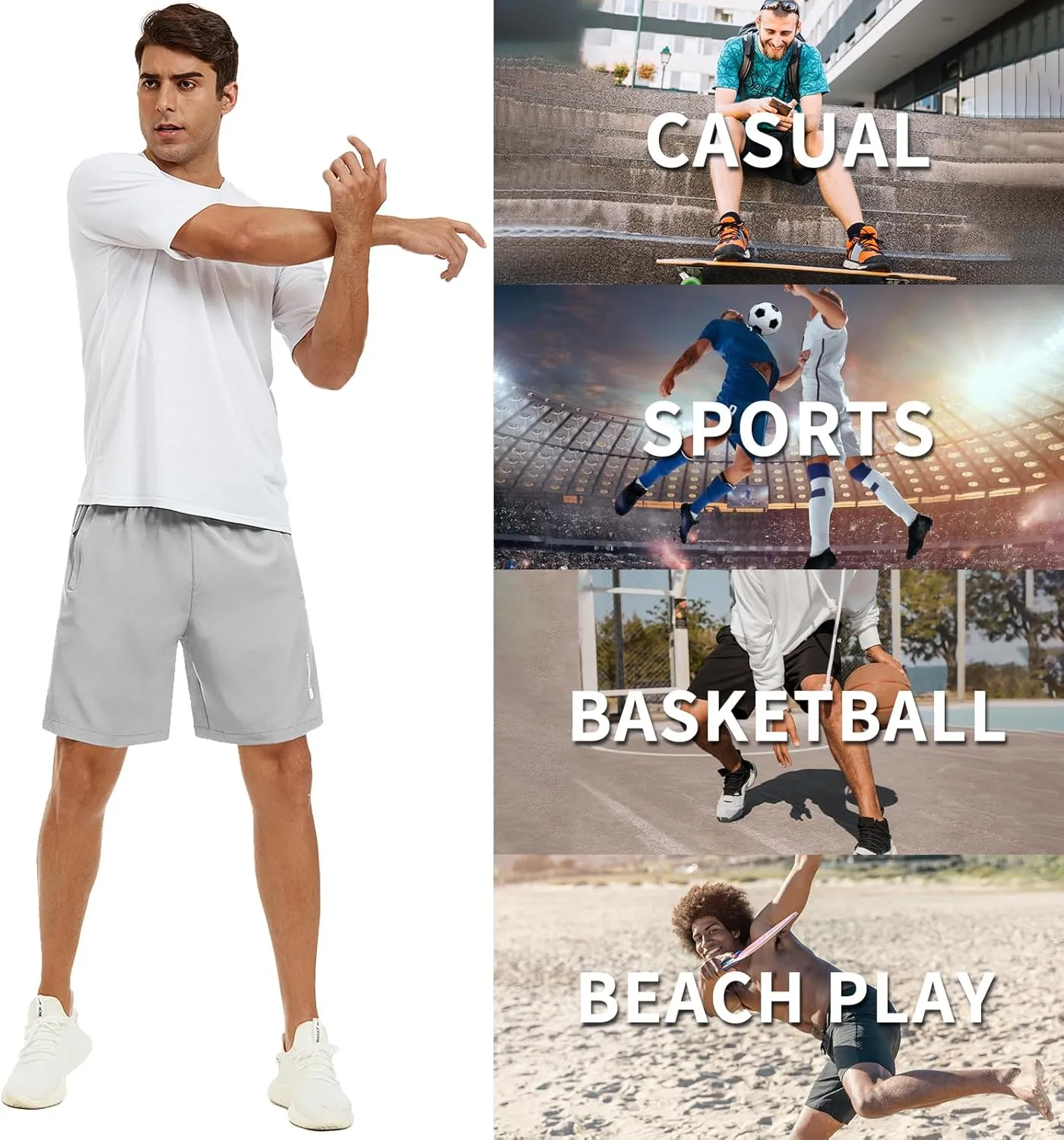 Mens Athletic Shorts 7 Inch Quick Dry Running Sports Shorts Lightweight Workout Gym Shorts Elastic Waist Shorts with Pockets