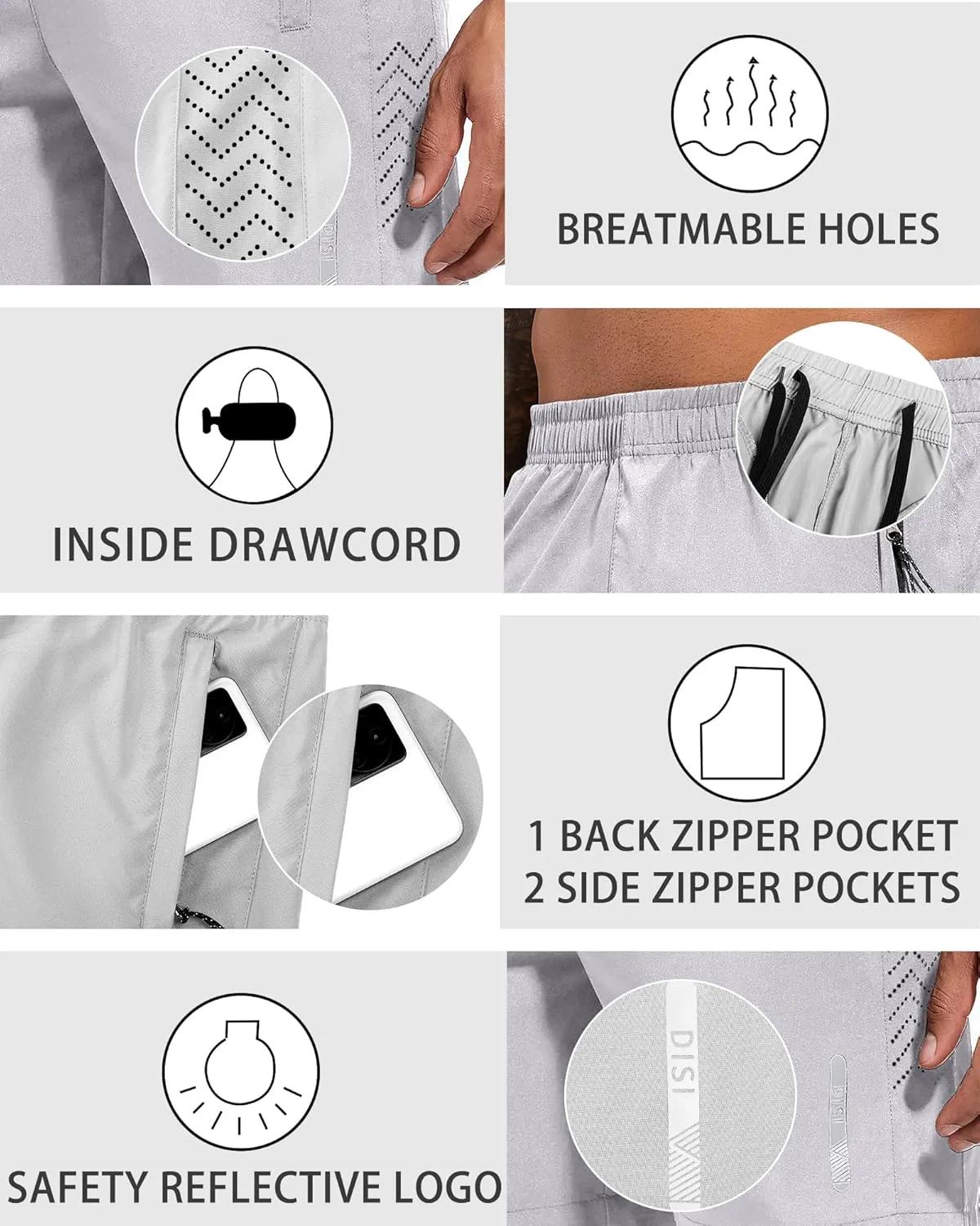 Mens Athletic Shorts 7 Inch Quick Dry Running Sports Shorts Lightweight Workout Gym Shorts Elastic Waist Shorts with Pockets