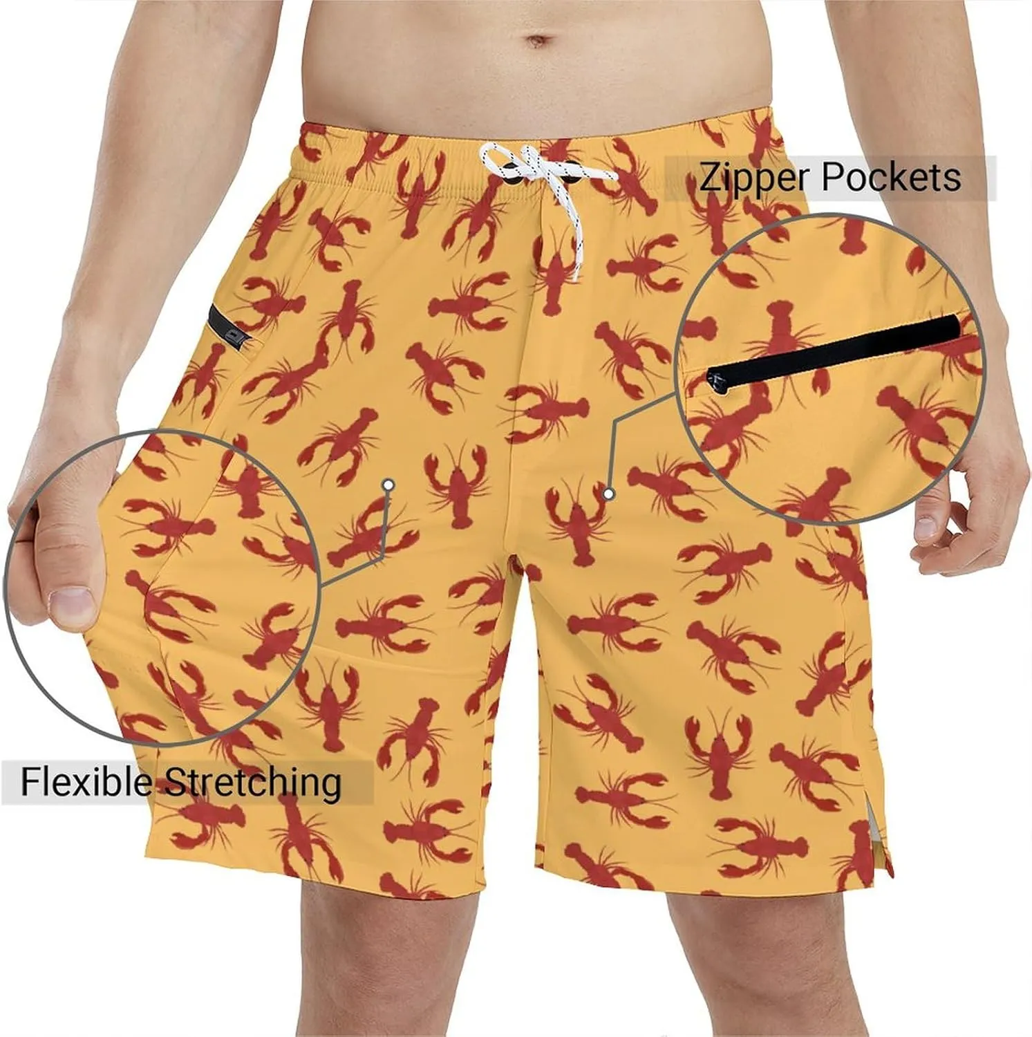 Men's Athletic Shorts with Liner 9" Flamingo Running Gym Shorts Quick Dry Casual Workout Shorts with Zipper Pockets