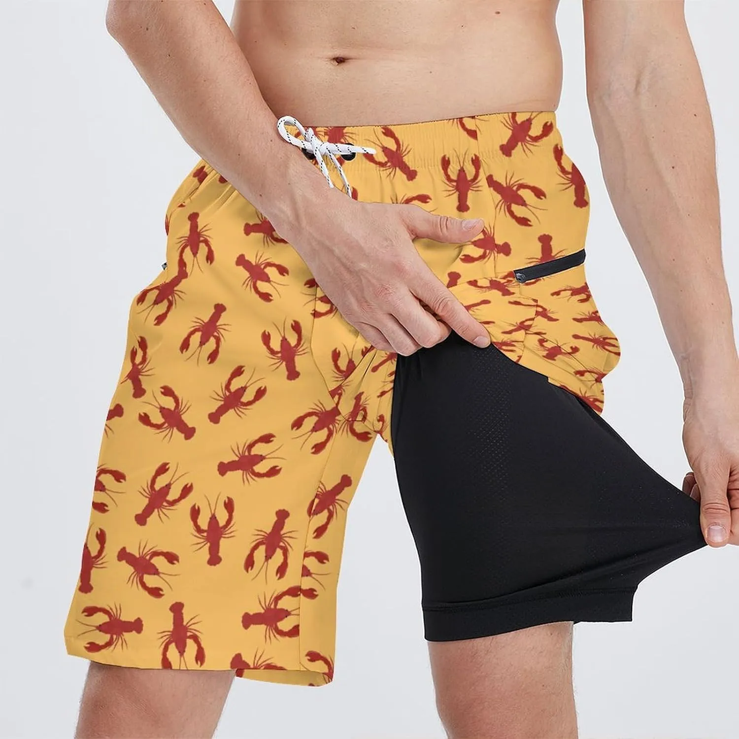 Men's Athletic Shorts with Liner 9" Flamingo Running Gym Shorts Quick Dry Casual Workout Shorts with Zipper Pockets