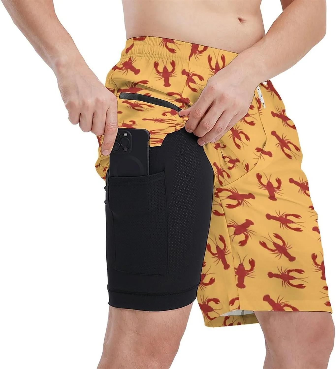 Men's Athletic Shorts with Liner 9" Flamingo Running Gym Shorts Quick Dry Casual Workout Shorts with Zipper Pockets