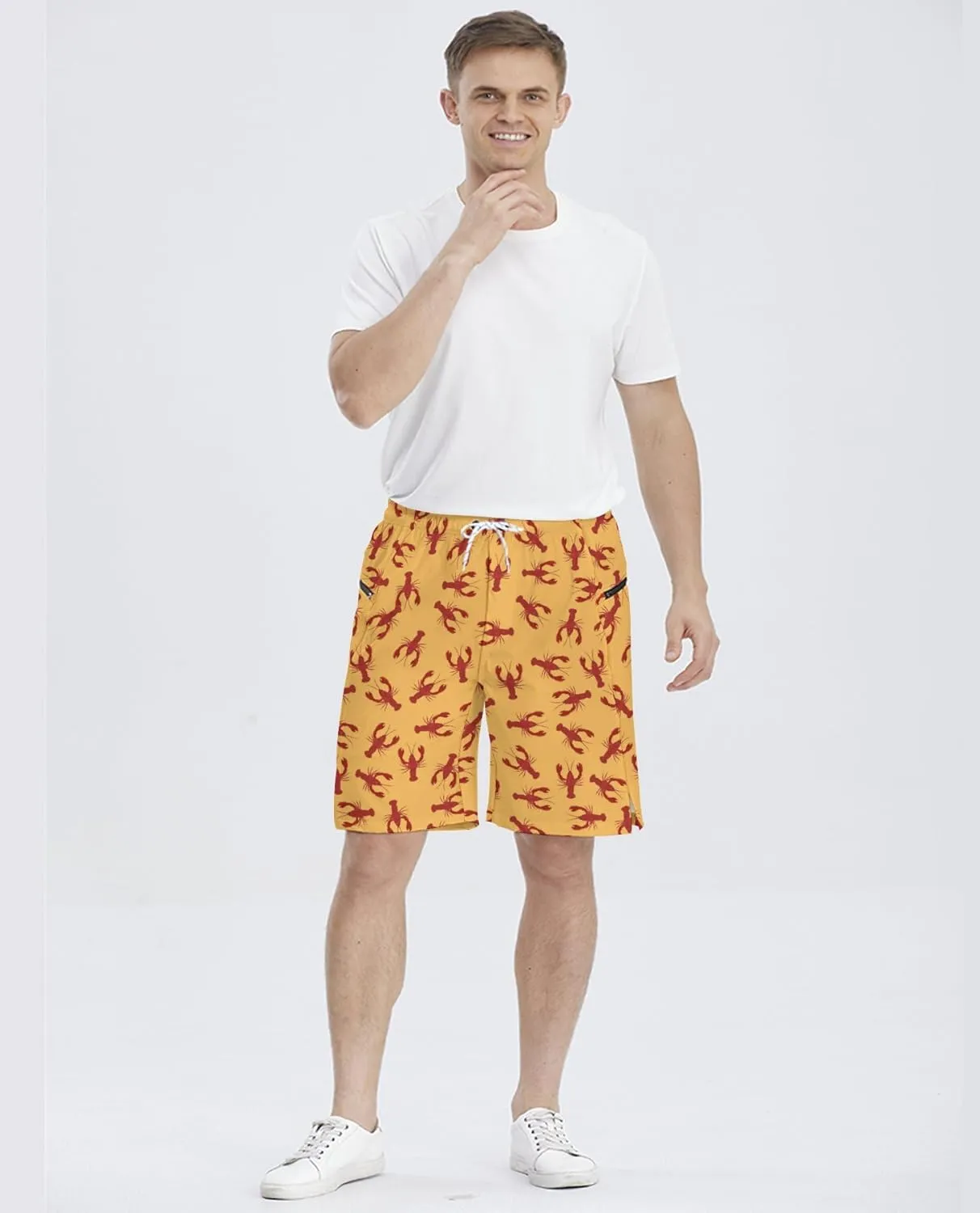 Men's Athletic Shorts with Liner 9" Flamingo Running Gym Shorts Quick Dry Casual Workout Shorts with Zipper Pockets