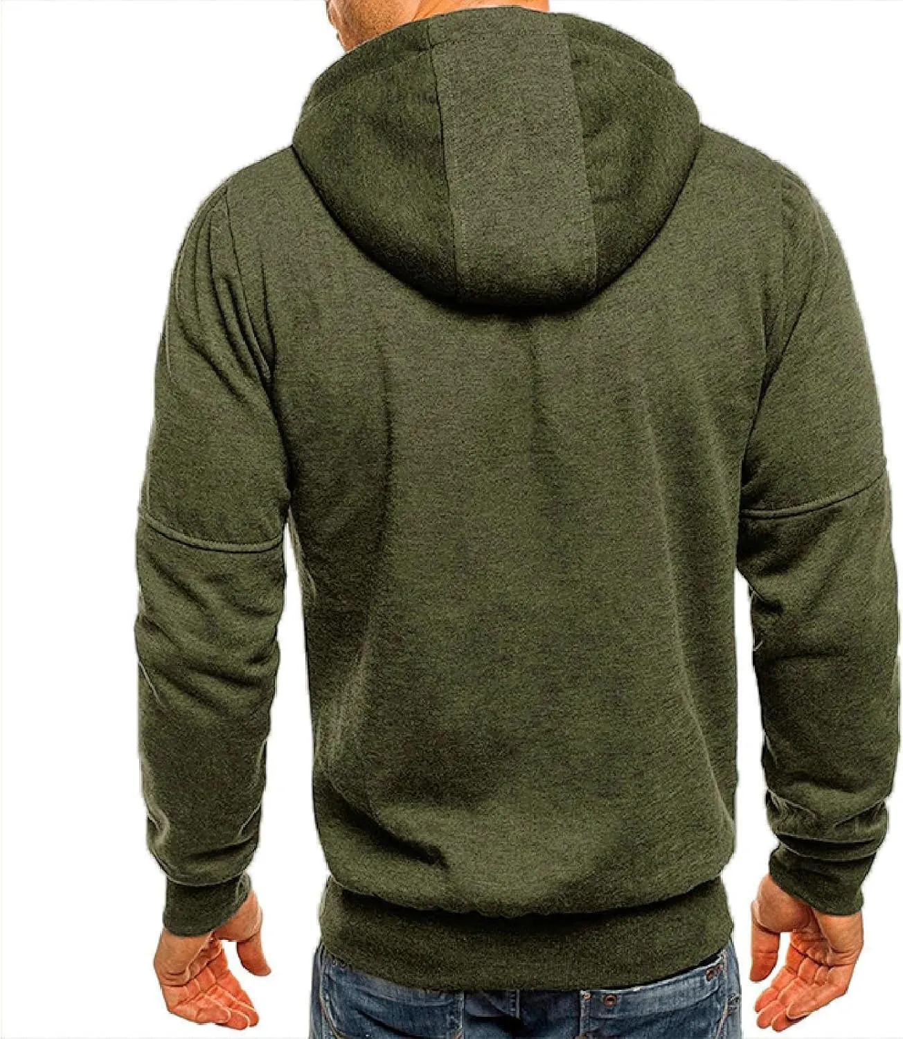 Men's Casual Hooded Jacket Solid Long Sleeve Full Zip Coat Lightweight Winter Outdoor Outwear with 3 Zip Pockets