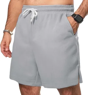 Men's Casual Ice Silk Shorts Cotton Elastic Waist Drawstring Quick Dry Basketball Running Short Lightweight