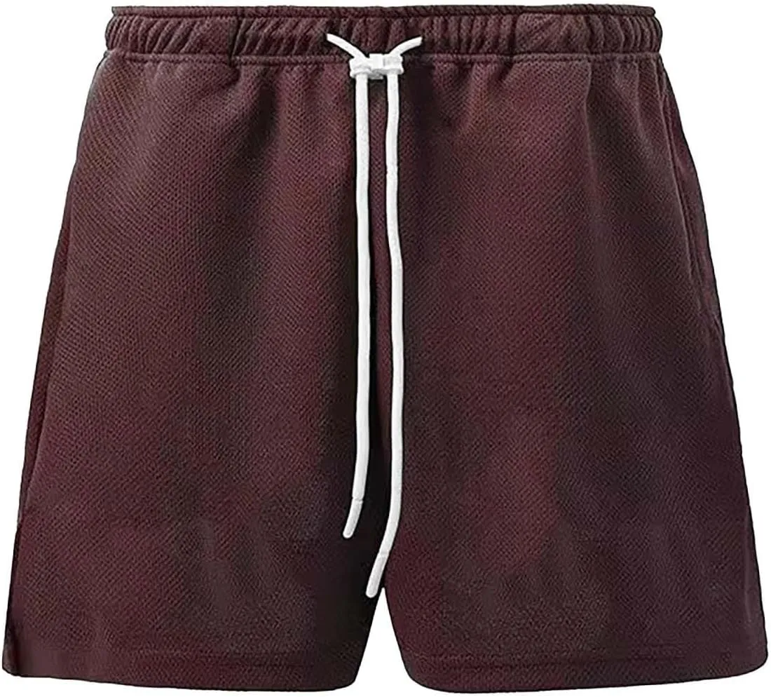 Men's Casual Ice Silk Shorts Cotton Elastic Waist Drawstring Quick Dry Basketball Running Short Lightweight