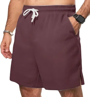 Men's Casual Ice Silk Shorts Cotton Elastic Waist Drawstring Quick Dry Basketball Running Short Lightweight