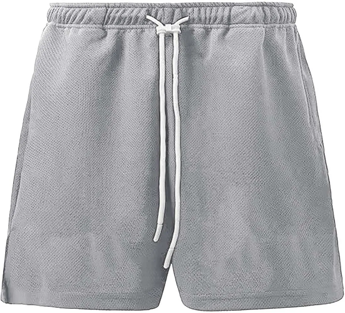 Men's Casual Ice Silk Shorts Cotton Elastic Waist Drawstring Quick Dry Basketball Running Short Lightweight