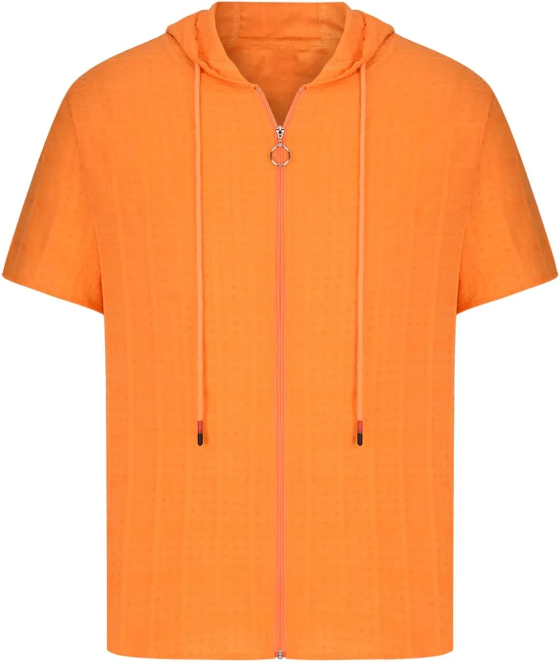 Mens Comfortable Zip Up Hoodie Short Sleeve Lightweight Cotton Zipper Casual Fashion Slim-fit Drawstring Top Shirts