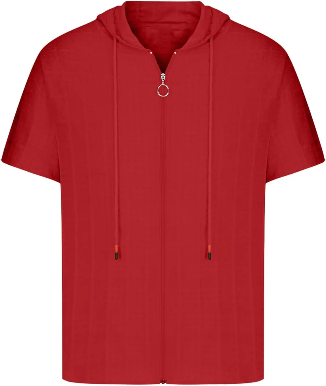Mens Comfortable Zip Up Hoodie Short Sleeve Lightweight Cotton Zipper Casual Fashion Slim-fit Drawstring Top Shirts