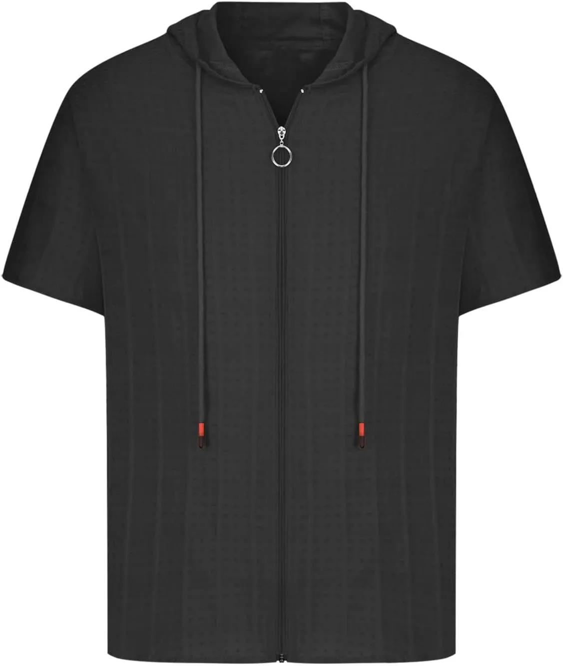Mens Comfortable Zip Up Hoodie Short Sleeve Lightweight Cotton Zipper Casual Fashion Slim-fit Drawstring Top Shirts
