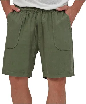 Men's Cotton Linen Shorts Drawstring Elastic Waist Casual Comfy Lightweight Shorts Summer Beach Shorts with Pockets