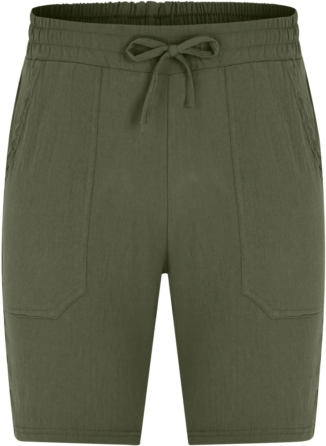 Men's Cotton Linen Shorts Drawstring Elastic Waist Casual Comfy Lightweight Shorts Summer Beach Shorts with Pockets