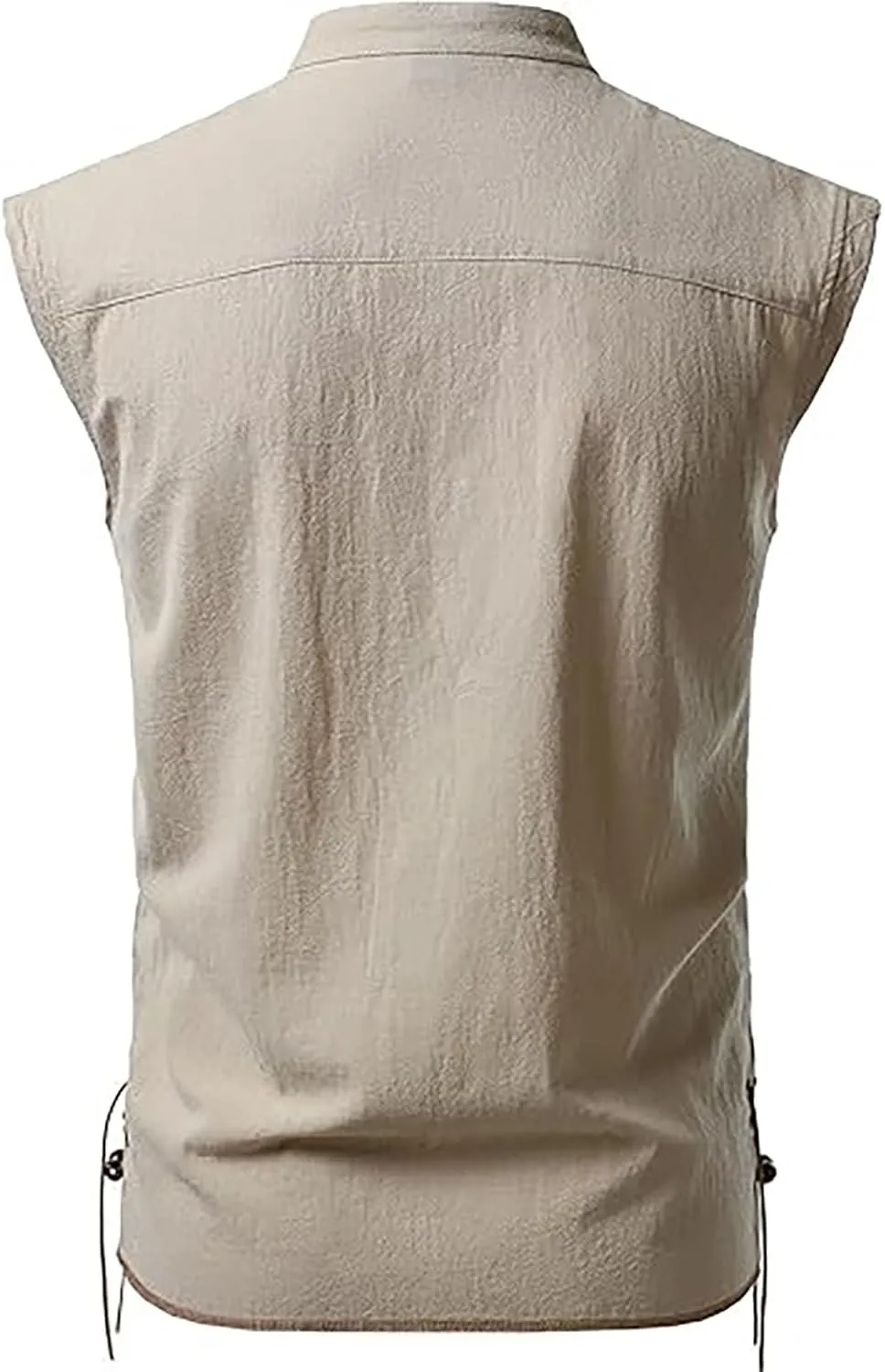 Men's Cotton Linen Tank Tops Workout Lace Up Sleeveless Shirts Bodybuilding Fitted Muscle Cut Off Shirt Vest Retro