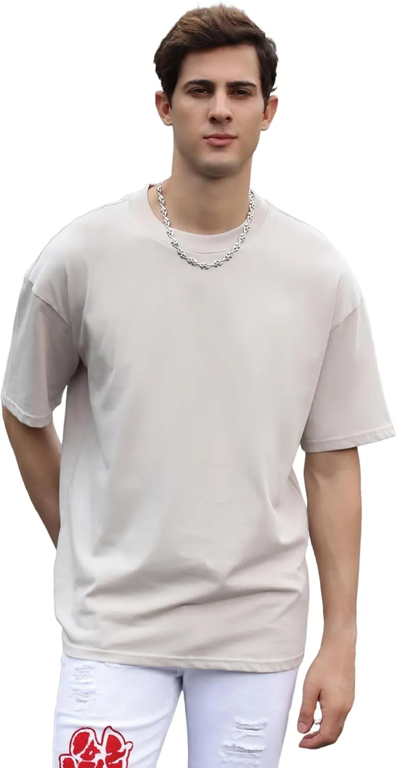 Men's Cotton Oversized T-Shirts Crew Neck Plain T Shirts for Men Loose Casual Short Sleeve Tee Tops