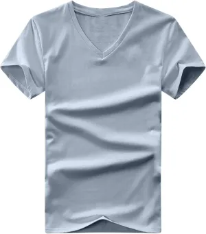 Men's Cotton T-Shirts Casual Plain Stretchable V Neck Tees Summer Basics Short Sleeve Tops Soft Comfy Mens Clothing