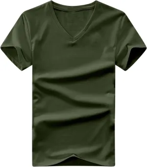 Men's Cotton T-Shirts Casual Plain Stretchable V Neck Tees Summer Basics Short Sleeve Tops Soft Comfy Mens Clothing