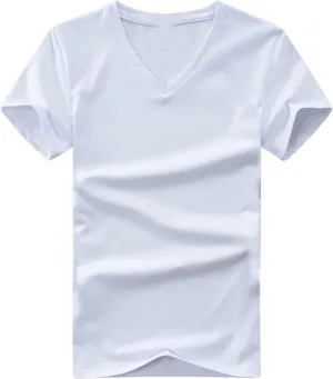Men's Cotton T-Shirts Casual Plain Stretchable V Neck Tees Summer Basics Short Sleeve Tops Soft Comfy Mens Clothing