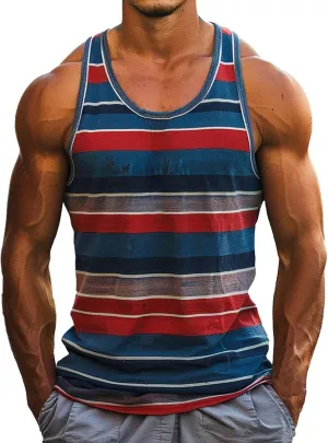Men's Fashion Sleeveless Tank Tops Color Block Scoop Neck Summer Beach Vest Shirt Muscle Tees Workout Gym Undershirts
