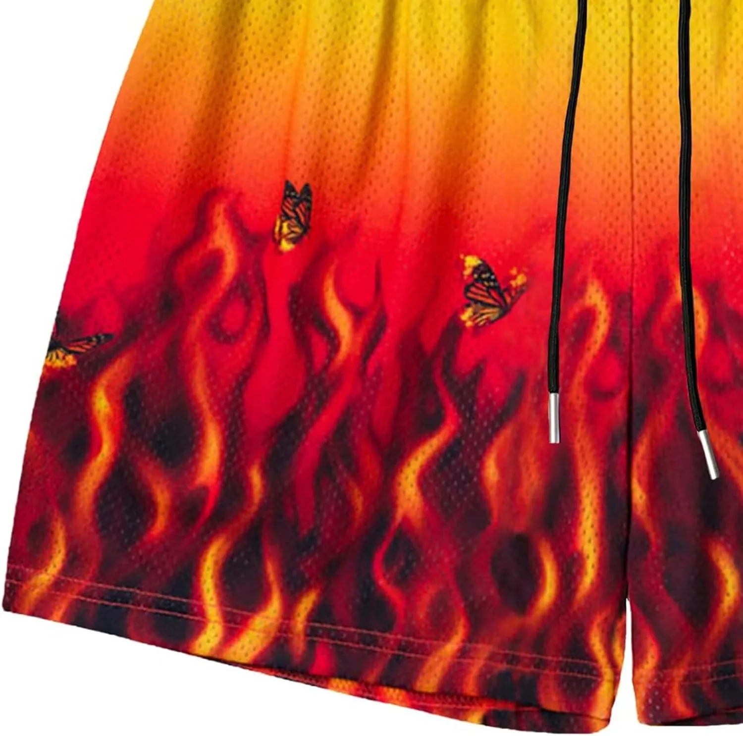 Men's Flame Star Basketball Shorts Breathable Mesh Retro Streetwear Gym Shorts
