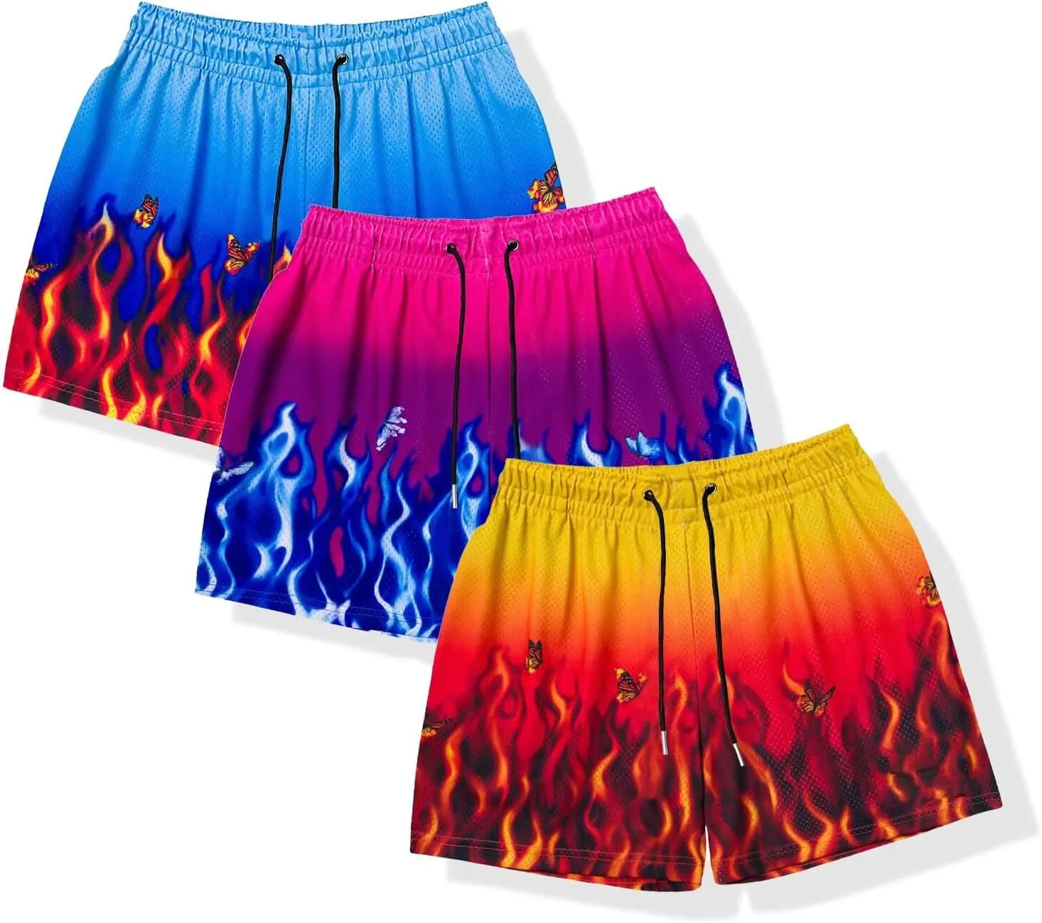 Men's Flame Star Basketball Shorts Breathable Mesh Retro Streetwear Gym Shorts