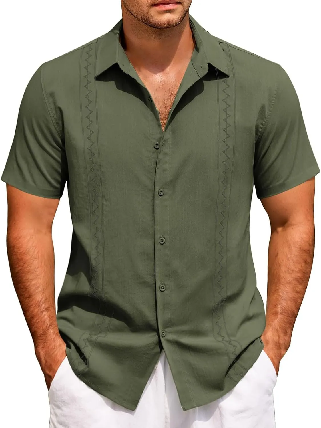 Men's Hawaiian Vacation Shirt Fashion Short Sleeve Button Down T-Shirts Casual Summer Beach Plain Linen Yoga Shirts