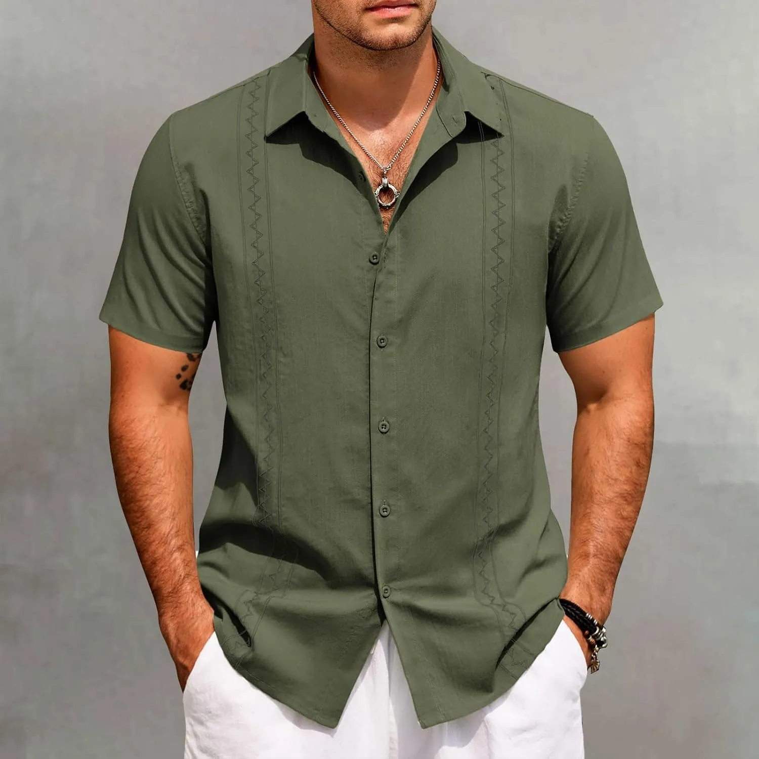 Men's Hawaiian Vacation Shirt Fashion Short Sleeve Button Down T-Shirts Casual Summer Beach Plain Linen Yoga Shirts