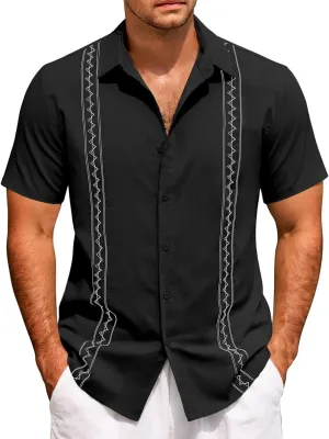 Men's Hawaiian Vacation Shirt Fashion Short Sleeve Button Down T-Shirts Casual Summer Beach Plain Linen Yoga Shirts