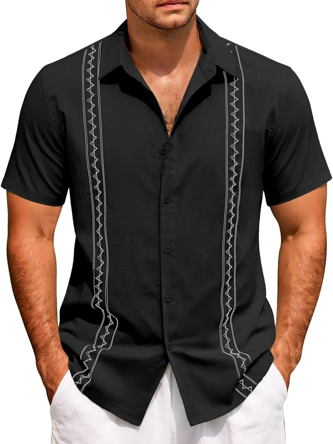 Men's Hawaiian Vacation Shirt Fashion Short Sleeve Button Down T-Shirts Casual Summer Beach Plain Linen Yoga Shirts