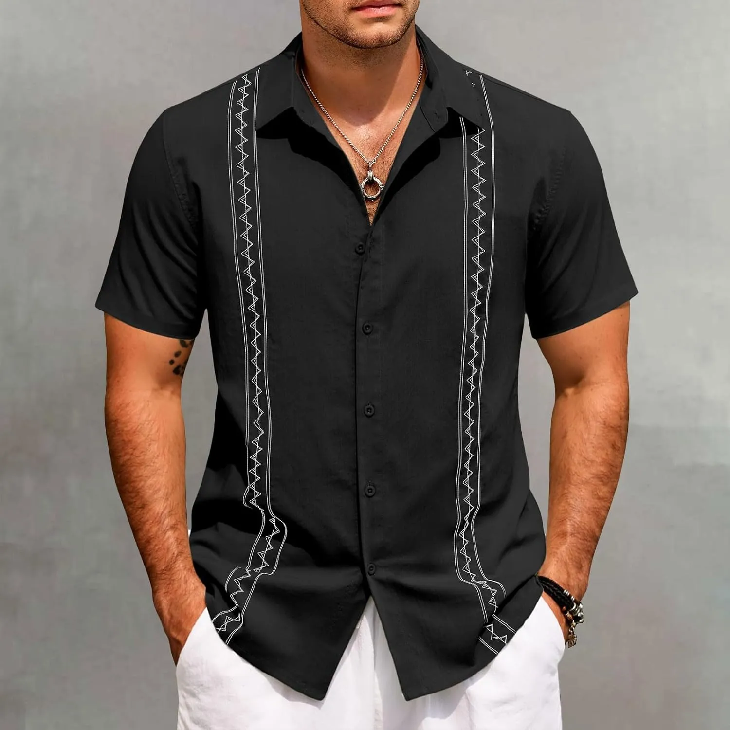 Men's Hawaiian Vacation Shirt Fashion Short Sleeve Button Down T-Shirts Casual Summer Beach Plain Linen Yoga Shirts