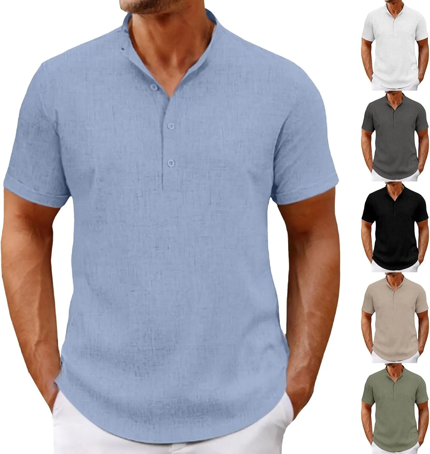 Men's Henley Collar T-Shirts Short Sleeve Casual Summer Beach Hippie Tees Button Up Lightweight Vacation Tops Clothes