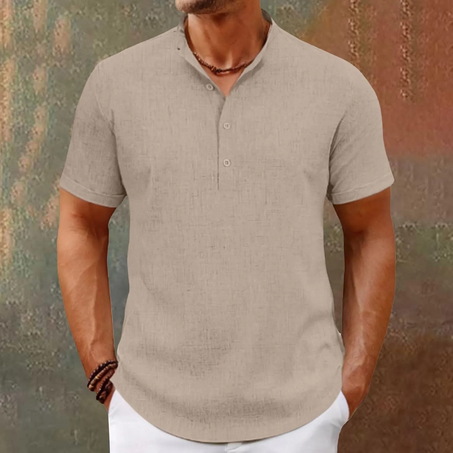 Men's Henley Collar T-Shirts Short Sleeve Casual Summer Beach Hippie Tees Button Up Lightweight Vacation Tops Clothes