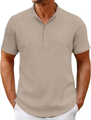 Men's Henley Collar T-Shirts Short Sleeve Casual Summer Beach Hippie Tees Button Up Lightweight Vacation Tops Clothes