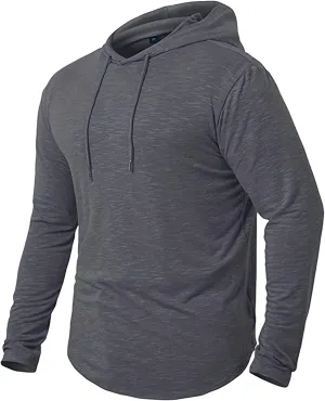 Mens Hooded T Shirts Long Sleeve Moisture Wicking Sports Tops Workout Crew Neck Classic Plain High Performance Shirt
