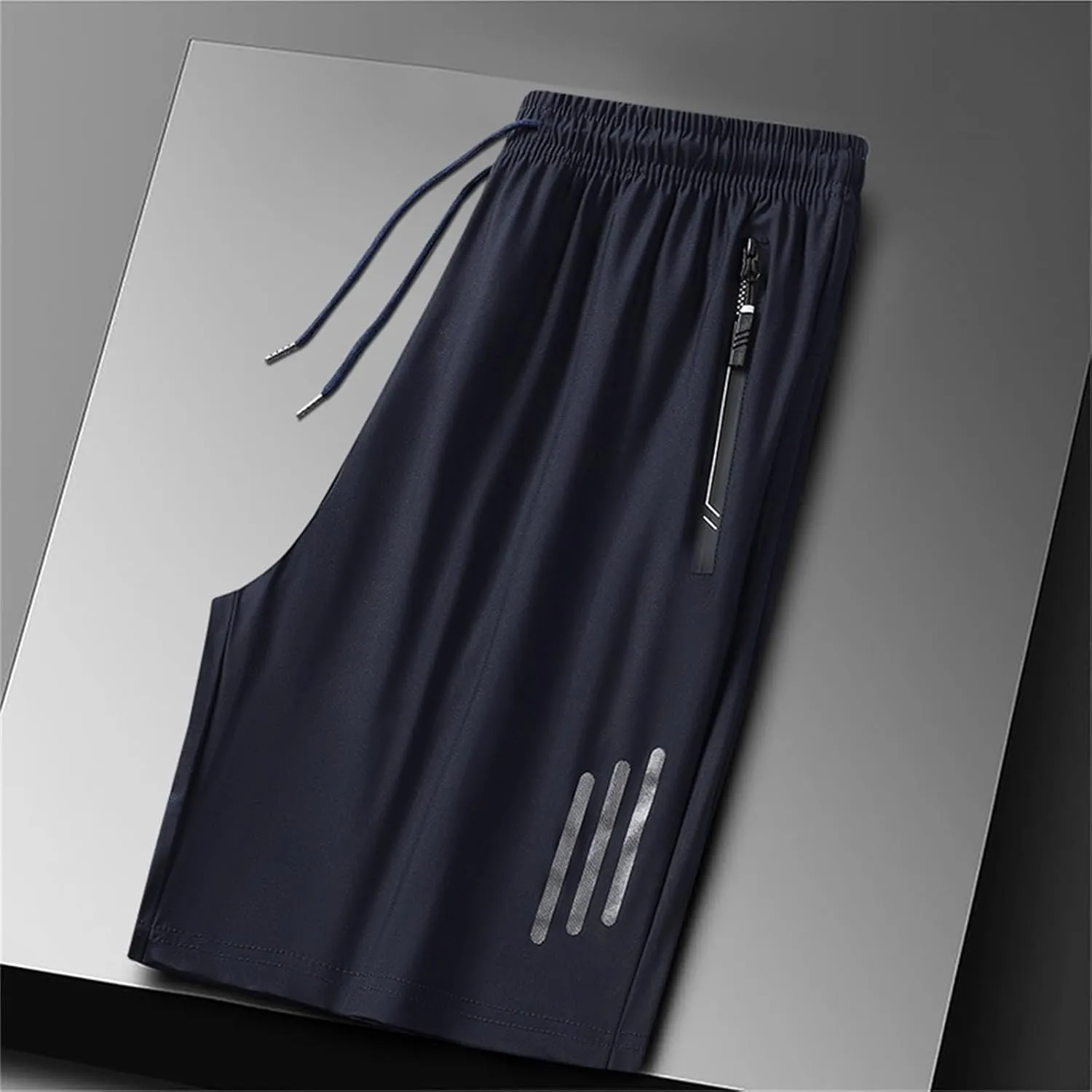 Men's Ice Silk Shorts Sport Lightweight Shorts Breathable Short Pants Pocket with Zip Sports Trousers Active Men Shorts