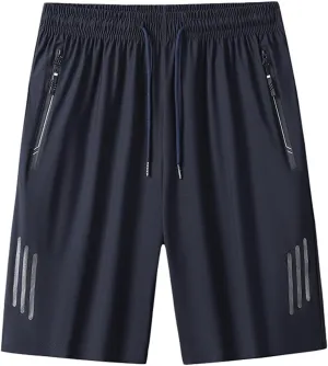 Men's Ice Silk Shorts Sport Lightweight Shorts Breathable Short Pants Pocket with Zip Sports Trousers Active Men Shorts