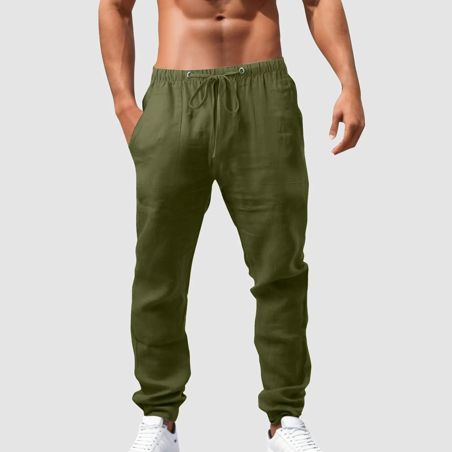 Mens Lightweight Jogging Pant Pockets Lounge Work Joggers Loose Fit Sport Casual Sweatpants Open Hem Pants