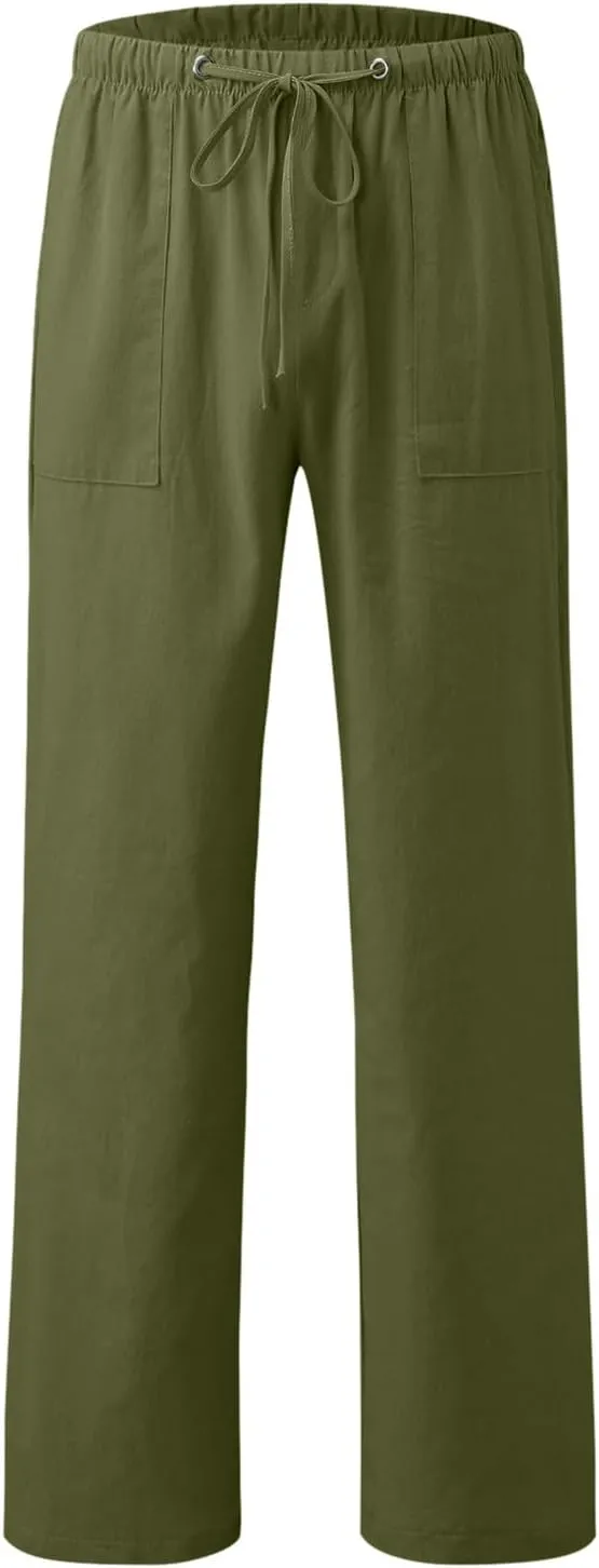 Mens Lightweight Jogging Pant Pockets Lounge Work Joggers Loose Fit Sport Casual Sweatpants Open Hem Pants