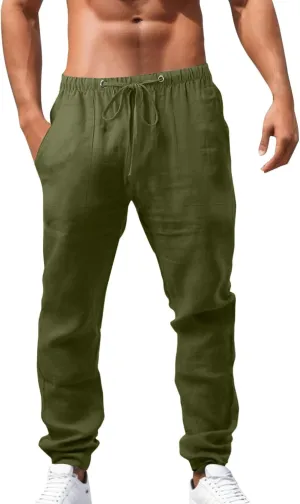 Mens Lightweight Jogging Pant Pockets Lounge Work Joggers Loose Fit Sport Casual Sweatpants Open Hem Pants