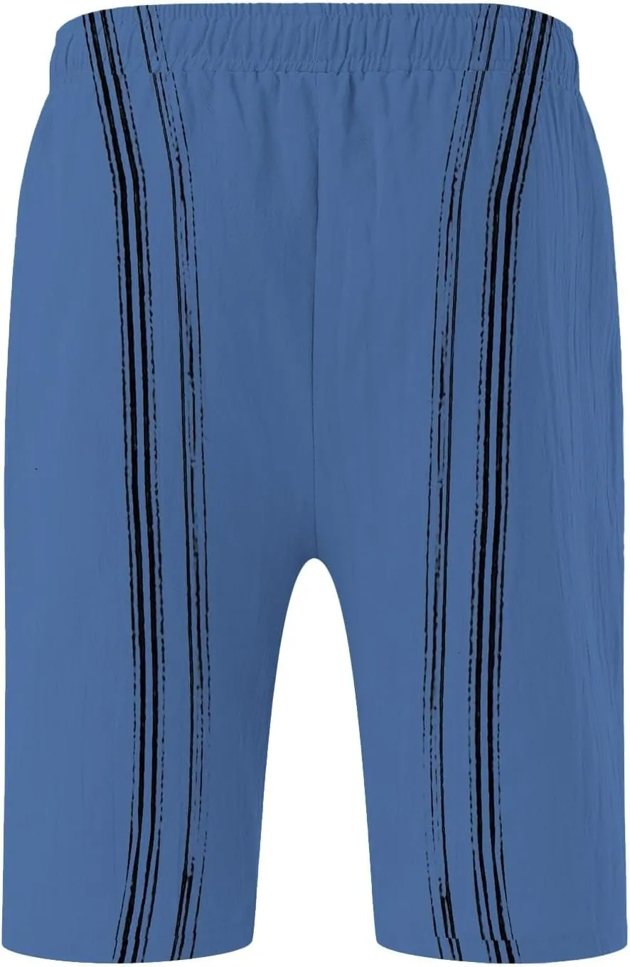 Men's Linen Shorts 2025 Summer Hawaii Travel Holiday Beach Pants Casual Elastic Waist Drawstring Clothes with Pockets