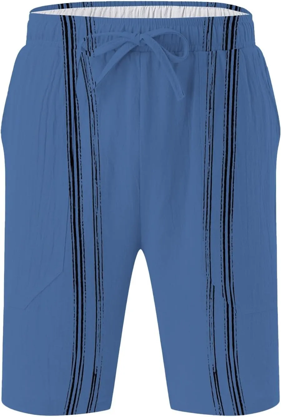 Men's Linen Shorts 2025 Summer Hawaii Travel Holiday Beach Pants Casual Elastic Waist Drawstring Clothes with Pockets