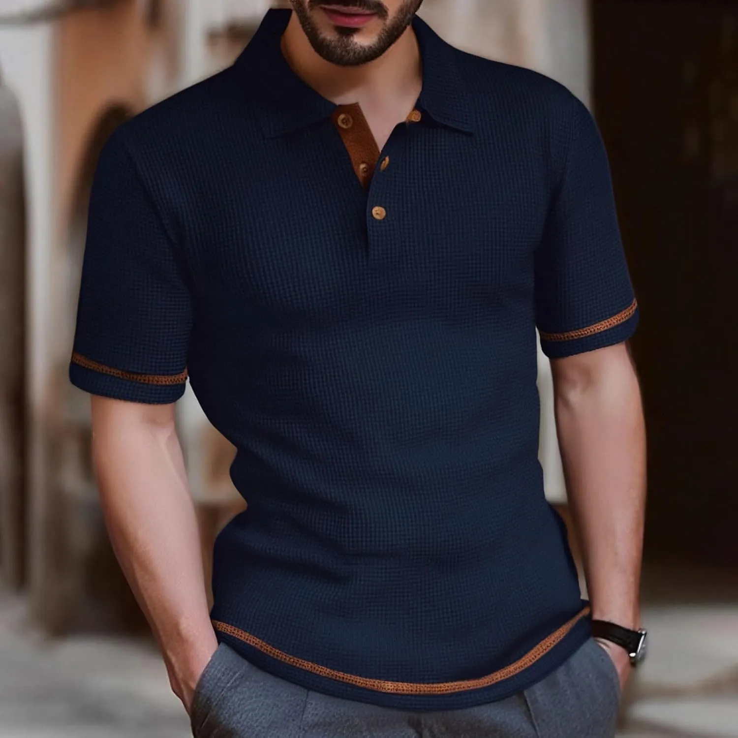 Men's Mesh Ice Silk Polo Shirt Slim Fit Collared Short Sleeve Cool Skin-Friendly Quick-Drying Stretch Tshirts